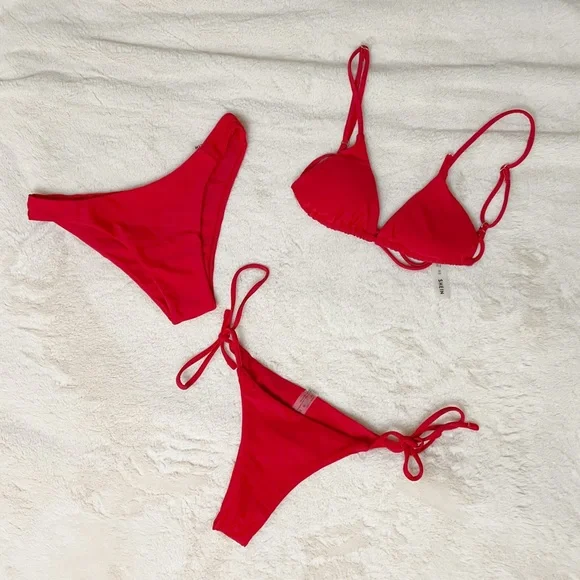 Red Three Piece Triangle Tie Bikini Set by SHEIN - Picture 1 of 4